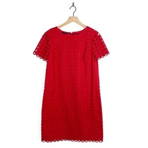 Talbots Red Eyelet Lace Overlay Knee Length Dress